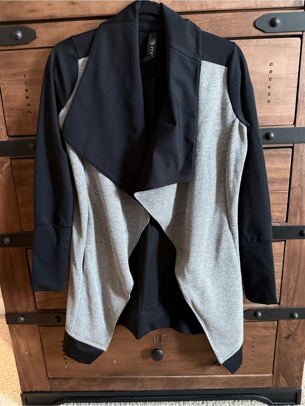 MPG Black and Gray Open-Front Draped Blazer